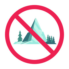 No mountain sign vector illustration, do not climb mountains, prohibition sign with mountain icon