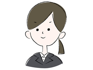 スーツを着た女性のイラスト ひとつ結び　就活　就職活動　新卒　リクルートスーツ