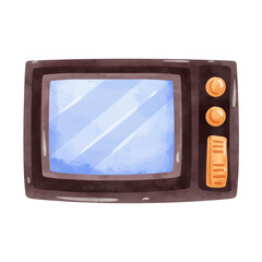 Vintage television vector image, old retro tv illustration, hand drawn watercolor style, tv clip art, clip art tv, clipart of television