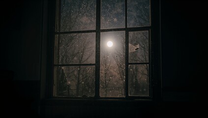 Moonlight Streaming Through Window in Abandoned Room at Night