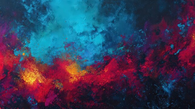 Abstract Background with Vibrant Red Orange Teal and Yellow Splatters Against Dark Backdrop for Dynamic and Energetic Visuals Aiming at 150 Characters