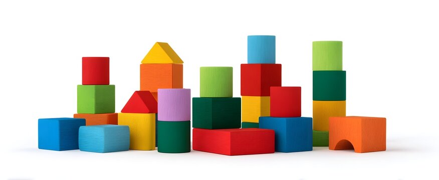 a colorful set of building blocks like a rainbow puzzle waiting to be solved on white background