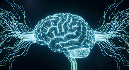 Explore artificial intelligence with this stunning glowing brain connected to neural networks, perfect for science, technology, and futuristic concepts