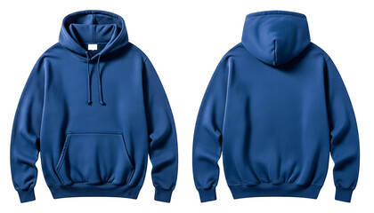 Navy blue hoodie shown from front and back, featuring drawstring hood, kangaroo pocket, and relaxed fit. Ideal for casual wear.
