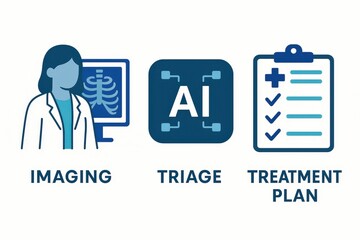 Fototapeta premium Healthcare professional utilizing advanced imaging technology with AI driven triage system for optimized treatment planning and patient care improvement