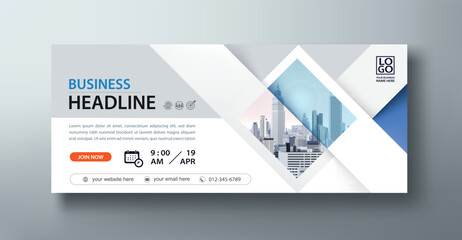 Corporate web banner mockup, a social media template for branding and a cover header background