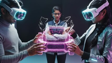 Engineers Interact With 3d Car Model Using Vr Headset in Futuristic Room - Powered by Adobe