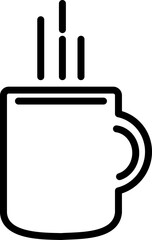 Coffee Mug With Hot Steam Flat Line Icon - SVG Black Line Symbol 