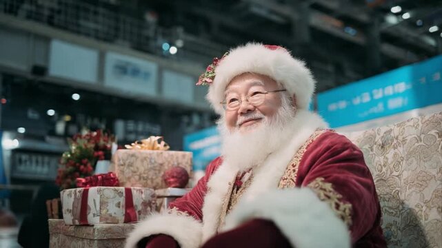 Holiday Cheer: A jolly figure embodying the spirit of Christmas, beaming with joy amid festive decorations and wrapped presents. A symbol of generosity and holiday spirit.
