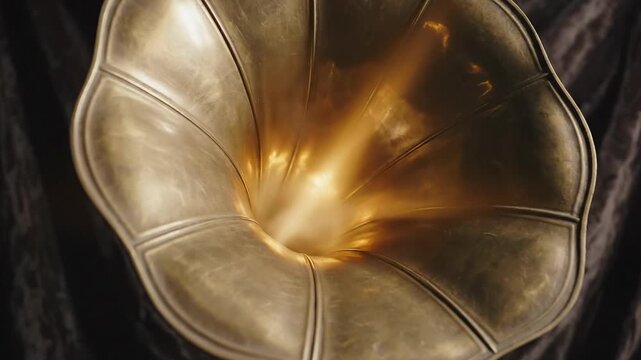 Close-up of an Antique Gramophone Horn with Artistic Lighting, Showing Vintage Elegance