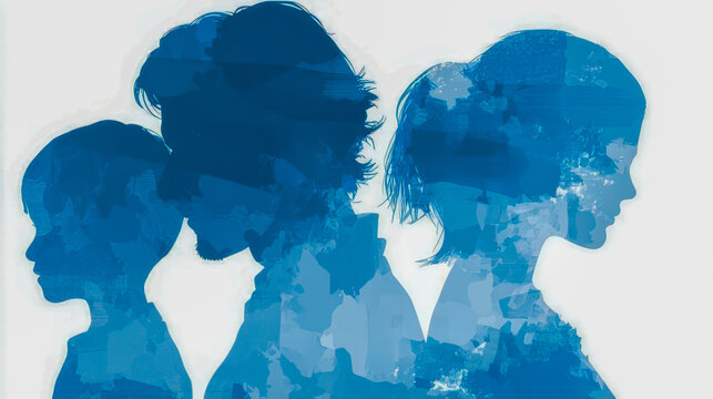 Family silhouettes looking towards the future with hope and unity