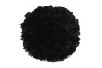 Black rough textured circular ink blot abstract element, torn textured paper effect, transparent background