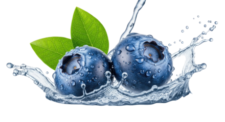 Blueberries splashing in water transparent background cutout png