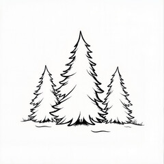 Obraz premium Artistic line drawing of pine trees in forest, nature illustration