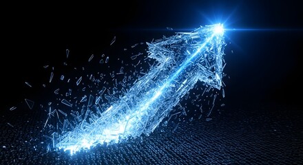 Abstract blue arrow breaking through data technology background for business success