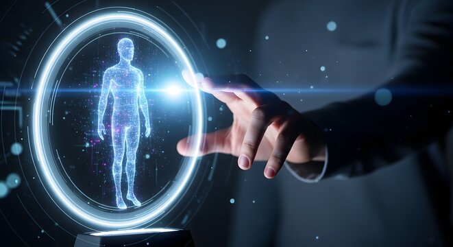 Human body hologram technology futuristic interface medical scan healthcare concept
