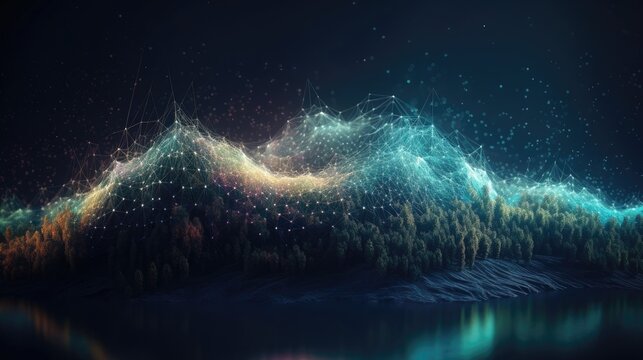 glowing sci fi tech wireframe digital structure