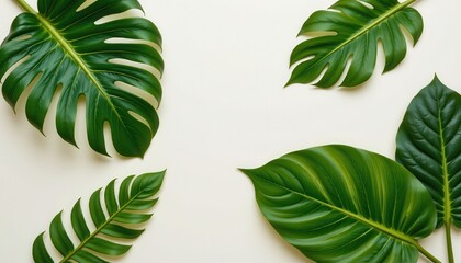 Lush Green Monstera Leaves on a Soft Neutral Background for Nature and Interior Decoration Concepts