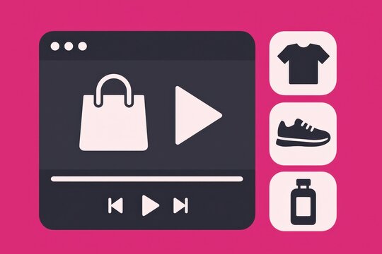 Engaging digital shopping interface with playful icons representing clothing, footwear, and personal care products navigated through a modern multimedia platform