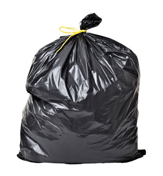 black garbage bag isolated on white background