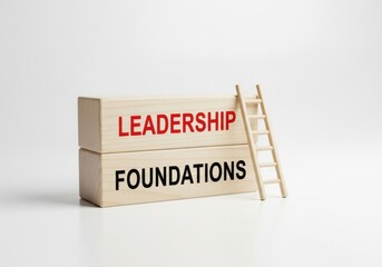 Leadership foundations blocks with ladder for success and development