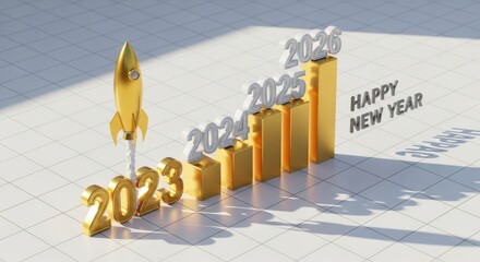 New year growth chart with rocket launch for business success in future