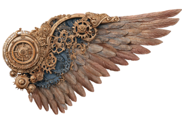 Antique silver eagle owl decoration isolated on white, with golden wings and a crown, perfect as a vintage metal art sculpture or Christmas ornament.