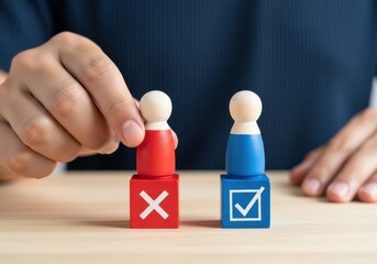 Decision making concept with check mark and x mark choice and selection