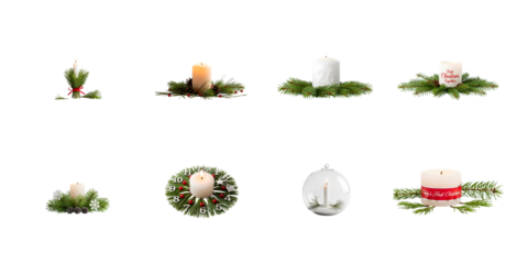 Collection of advent wreaths with candles isolated on transparent background for the christmas time and the advent season
