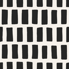Geometric grid pattern. Abstract seamless black and white texture, irregular blocks, rectangle shapes. Modern repeating print, endless background design for fabric, wallpaper. Flat vector illustration