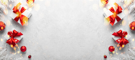 Merry Christmas and Happy Holidays greeting card, frame, banner. New Year. Noel. Red and white...