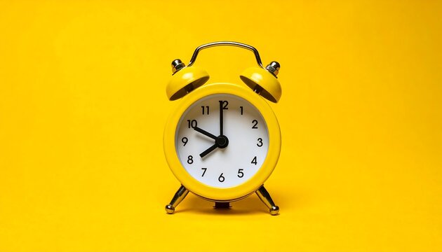 Bright Yellow Alarm Clock on Matching Background - Time Management Concept.