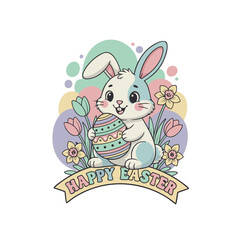 Easter bunny holding an egg, pastel color palette t-shirt design.svg