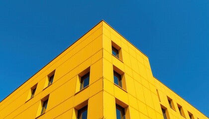 Vibrant Yellow Building Against Clear Blue Sky Capturing Modern Architecture and Urban Design Concepts