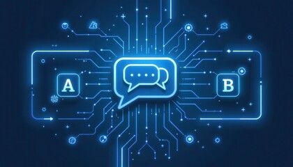 Digital Communication Interface with Text Bubbles and Circuit Design Highlighting Connection and Interaction