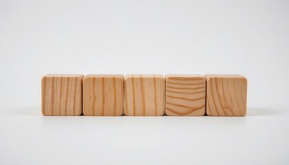 Wooden Blocks in a Row on White Background for Creative and Educational Use in Photography and Design Projects