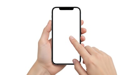 Hand Holding and Touching a Smartphone with Blank Screen, Mobile phone, White, Isolated