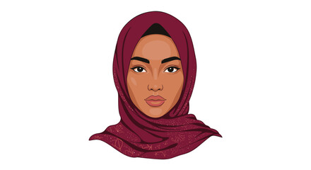 Stunning portrait of a beautiful African woman wearing an elegant burgundy hijab, showcasing her grace and cultural beauty.