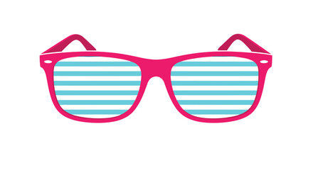 Stylish pink sunglasses featuring unique horizontal blue and white stripes on the lenses, embodying playful fashion and summer vibes.