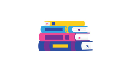 Stack of colorful books with visible bookmarks, representing education knowledge reading and academic studies on a white background.