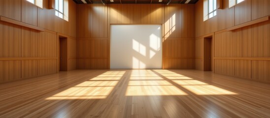 Spacious wooden interior with sunlight illuminating the floor.