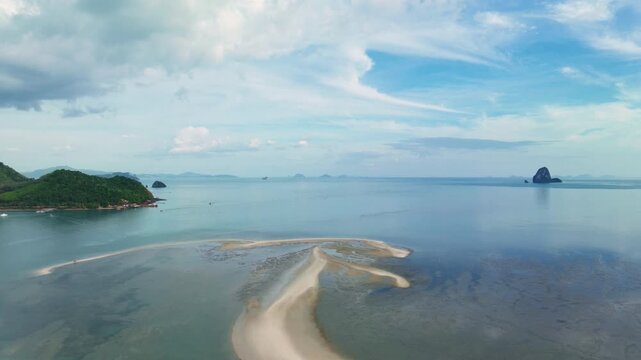 Hyperlapse of the tropical coast with sand bar in Koh yao yai Phang Nga Thailand,Beautiful timelapse beach and sea background