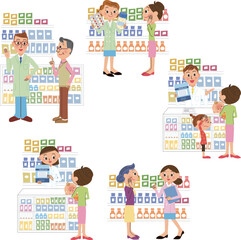 薬局に薬を処方してもらったり、購入、相談している患者と薬剤師