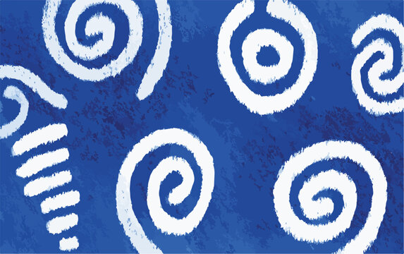 Disegno astratto di spirali bianche su sfondo blu intenso, stile artistico e moderno