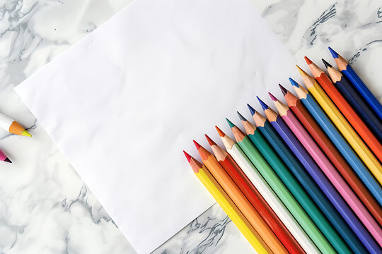 Blank Paper Colored Pencils Marble Art Supplies Creative Learning Drawing Crafting School for banner design, 