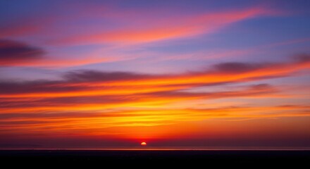Obraz premium Vibrant Sunset Over the Horizon, Sunrise, Sky, Clouds