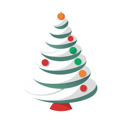 Stylized christmas tree with colorful ornaments on transparent background
