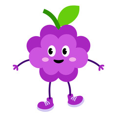 Cartoon grape character with shoes and happy face on transparent background