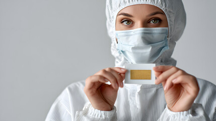 a medical professional in a protective suit holding a test sample