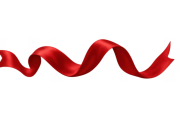 Red fluttering silk ribbon for celebration and decoration, creating a festive banner with transparent background